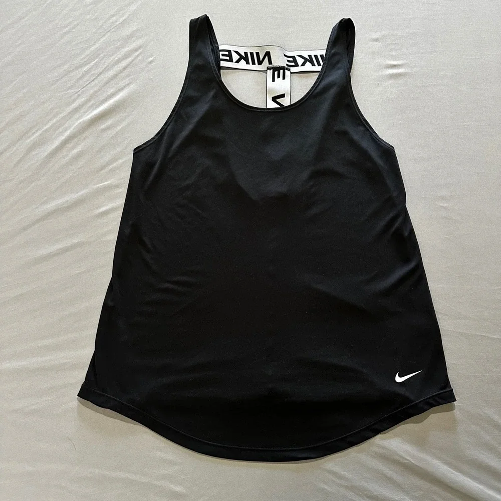 Nike Tank Top Womens Medium Black Excellent Dri-FIT Elastic T-Back Logo